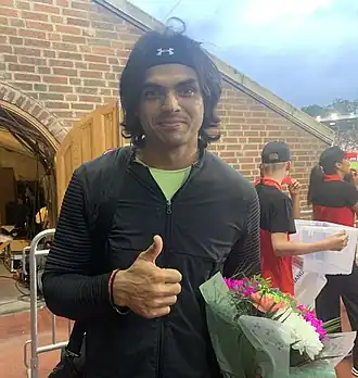 Neeraj Chopra tijdens de Stockholm Bauhaus Athletics in 2022.