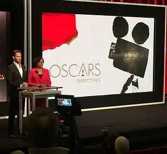 Chris Pine en Cheryl Boone Isaacs tijdens de nominaties.