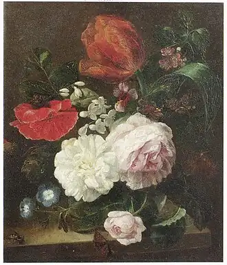 Bloemstilleven met rozen en tulp (tussen 1833 en 1854)