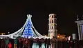 Kerstboom en kerstmarkt bij de kathedraal van Vilnius