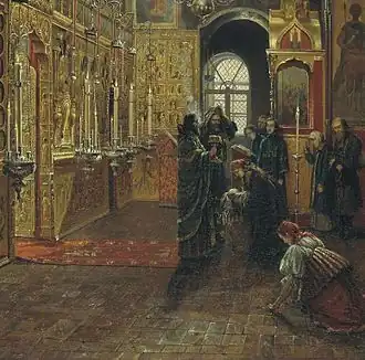 Interieur Alexiskerk volgens schilderij van Stepan Shukhvostov (1821-1908)