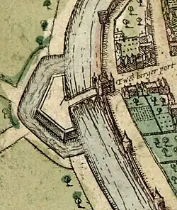 "Twee berger port" op een plattegrond van Braun & Hogenberg (1575/1612)