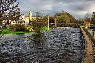 De rivier, op de achtergrond de brug