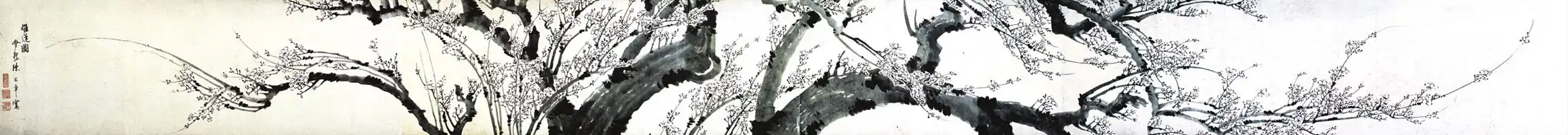 Tros pruimenbloesem, handrol met gewassen inkt op papier, collectie Provinciaal Museum van Hunan[2]
