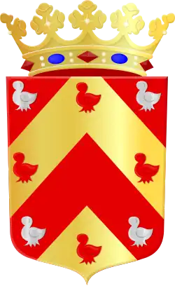 Het uiteindelijk verleende wapen van Bergen met de kepers van Egmond.