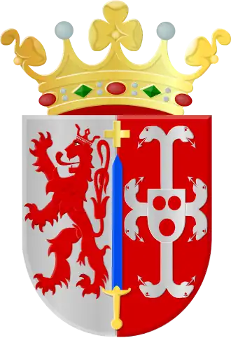 Het wapen van Onderbanken, eveneens met het familiewapen van Huyn van Amstenrade