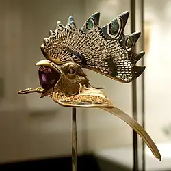 Het 'haan diadeem' van de Franse edelsmid en glaskunstenaar René Lalique in art-nouveau-stijl. (Circa 1898)