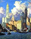Woolworth Building op een schilderij van Colin Campbell Cooper (begin 20ste eeuw)