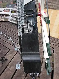 Binnenwerk kruilier met rondgaande ketting van de Concordia molen