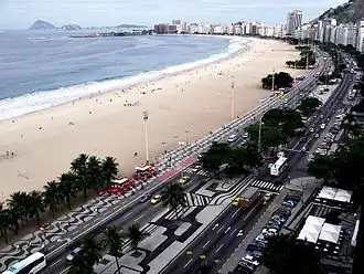 Strand, boulevard en skyline