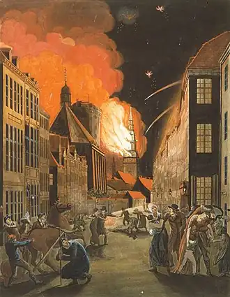 Kopenhagen staat in brand. Schilderij van Christoffer Wilhelm Eckersberg