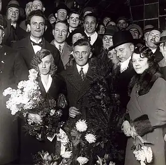 Huldiging van Blekemolen als Nederlands kampioen stayers in 1932