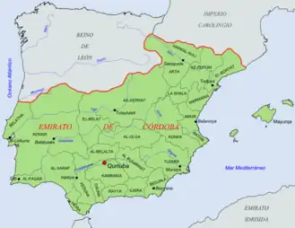 Kaart van het Emiraat Cordoba