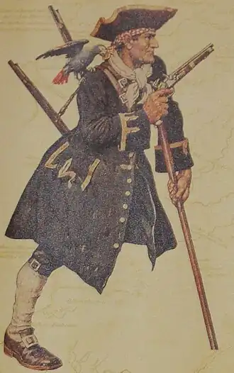 Hedendaagse interpretatie van het uiterlijk van Cornelis Jol, zoals weergegeven in het Museo Puerta de Tierra in San Francisco de Campeche, Mexico.