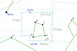 Gienah Ghurab is de ster gamma in het sterrenbeeld Raaf (Corvus)