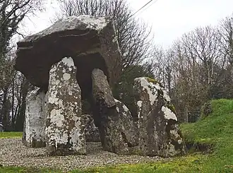 Tirnony-dolmen met vooraan rechts de steen van het voorhof