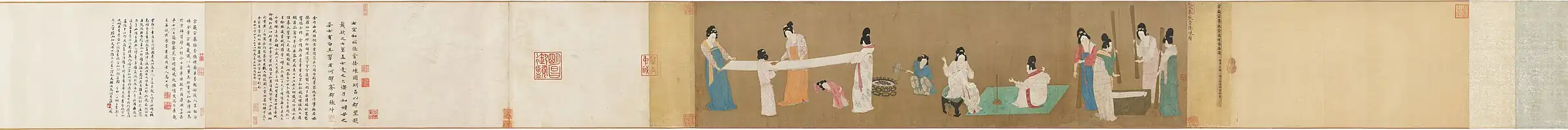 Hofdames verwerken pasgeweven zijde[1]