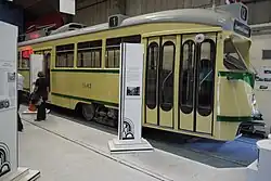 PCC-tram 1147 in het National Tramway Museum, Crich, Engeland.