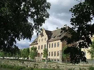 schoolgebouw van Cristian aan de oever van de Cibin