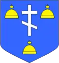 "Azuur een russisch kruis met drie Russische keizerskronen". In het wapen van Jesidan komt een eenvoudiger Russisch kruis voor.