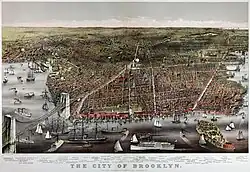 Vogelvluchtperspectief van Brooklyn in 1879