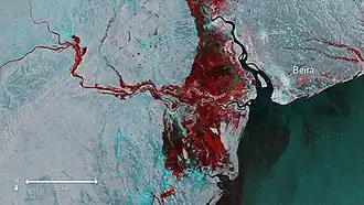 De Buzi met overstromingen na de cycloon Idai