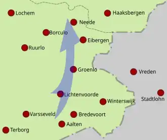 De "route" van de tornado van Lichtenvoorde tot Neede
