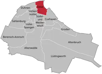 Ligging van Döse in de gemeente Cuxhaven