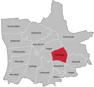 Ligging Dorfhagen in de gemeente Hagen im Bremischen