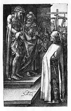 Christus aan het volk getoond (Ecce homo)[84] 1512 Kopergravure 117 x 75 mm Bartsch 10