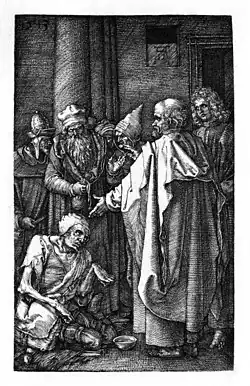 Petrus en Johannes genezen een kreupele[92] 1513 Kopergravure 115 x 74 mm Bartsch 18