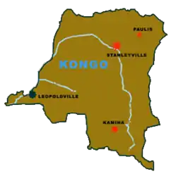 Kaart met de locaties van de beide operaties en de vliegbasis Kamina