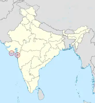 Kaart van Dadra en Nagar Haveli en Daman en Diu