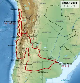 Route van de Dakar Rally 2010