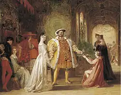 Daniel Maclise. De eerste ontmoeting van Anna Boleyn en Hendrik VIII. Ca. 1836