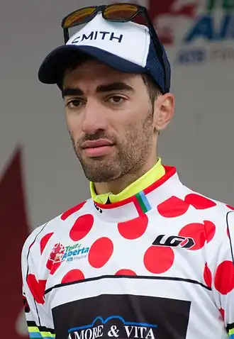 Celano in de bolletjestrui bij de Ronde van Alberta, 2016.