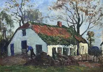 Boer op erf bij boerderij