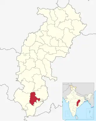 Ligging in de staat Chhattisgarh