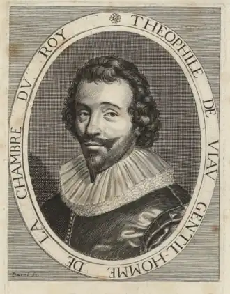 Portret van Théophile de Viau. Gravure Pierre Daret, zoals afgedrukt in Œuvres complètes, 1632. (Collectie Musée Carnavalet).