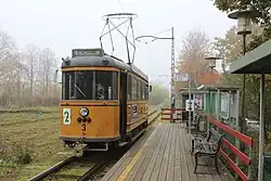 Motorwagen 3 bij het Trammuseum Skjoldenæsholm; 16 oktober 2019.