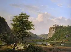 Drinkend vee bij een ruïne