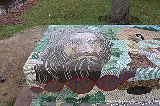 Mozaïek van de reconstructie van het gezicht van de Krabbeplasman in het kunstwerk De&nbsp;Canon&nbsp;van&nbsp;Vlaardingen