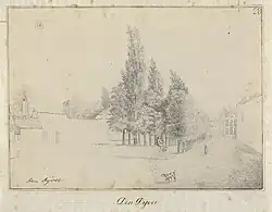 De Dijver circa 1786, tekening door Jean Charles Verbrugge (Groeningemuseum).