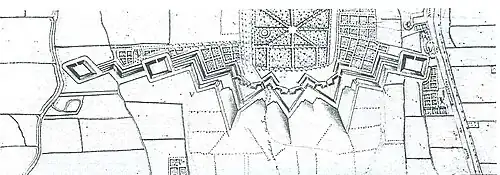 De Helperlinie op een kaart uit 1700