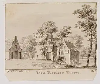 Voorzijde van de Rode Toren, door Cornelis Pronk (1732-1745)