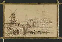 De Vlamingdam in 1782, tekening toegeschreven aan Jan Karel Verbrugge (Groeningemuseum).