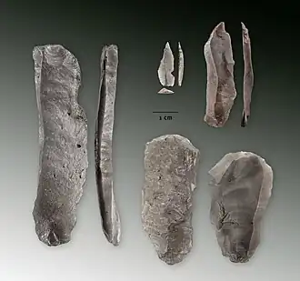 Enkele werktuigen van de Ahrensburgcultuur die Tjerk Vermaning bij Bovensmilde vond.