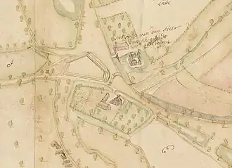 De huizen Steinhagen (onder) en Schenkenburg (boven) in 1729