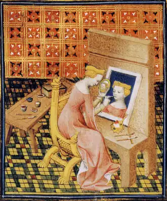 Marcia schildert haar zelfportret Des Femmes nobles et renommées, f101v