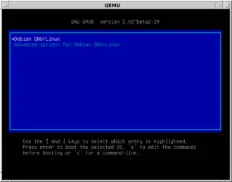 Schermafbeelding van GRUB in Textmode